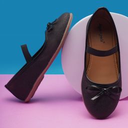 boyz n galz Bow Applique Detailed Shimmered Slip On Mary Jane Ballerinas - Black-image-27