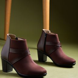 Shoetopia Embroidered Zipper Closure Boots - Brown-image-88