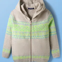 Pine Kids Knit Full Sleeves Front Open Hooded Sweatshirt with Aztec Design - Beige-picture-31