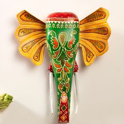 Atrangi Studio Green & Orange -Colored Elephant Printed Wooden Wall Decor-image-62