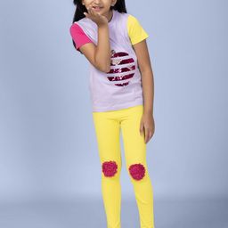 PILOLO Girls Embellished Round Neck Pure Cotton T-Shirt With Legging-image-30