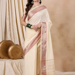KAVINDI Solid Zari Silk Cotton Banarasi Saree-18