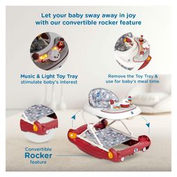 Mee Mee 360° Baby Activity Walker For 7 Level Adjustable Height, Musical Detachable Toy Bar & Light | Parental Push Handle, Anti-Rollover Folding Walker for Kids-Red image 4
