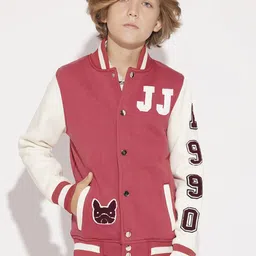 Jack & Jones Junior Boys Typography Lightweight Varsity Jacket with Patchwork-16