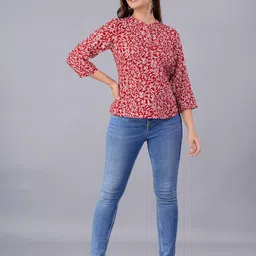 THE WHITE FEATHERS Ethnic Motifs Print Mandarin Collar Top-image-64