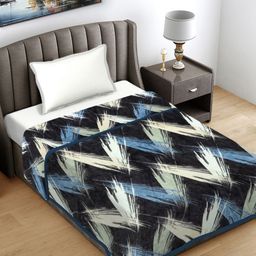FABINALIV Black & Blue Geometric Woollen AC Room 233 GSM Single Bed Blanket-69