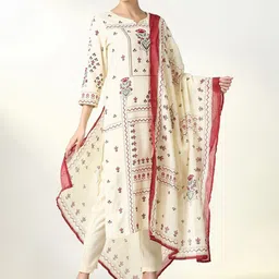 SHOWOFF Women Floral Printed Regular Kurta with Trousers & With Dupatta-18