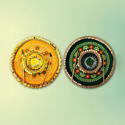 ME & YOU Green & Yellow 2 Pieces Embroidered Mehendi & Haldi Thali Set-92