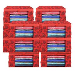 Kuber Industries Red 12 Pieces Floral Printed Foldable Drawer Organisers-13