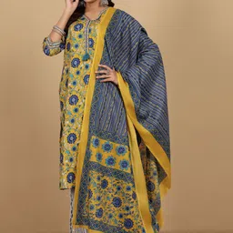 all about you Floral Printed V-Neck Straight Kurta With Trousers & Dupatta-picture-53