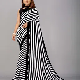 limtd Women Striped Pure Georgette Block Print Saree-picture-55