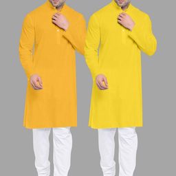 VS MALL Yellow Cotton Blend Kurta Sets-image-57