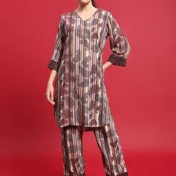 Shree Printed V Neck Collar Tunic With Palazzo Co-Ords-image-36