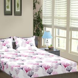 Trance Home Linen White Floral 180 TC Pure Cotton Queen Bedsheet Set-2.18 m x 2.64 m-image-71