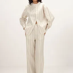 Shop Staple Striped Band Collar Top & Pant Co-Ords-image-64