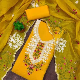 DIVASTRI Floral Embroidered Thread Work Unstitched Dress Material-image-98