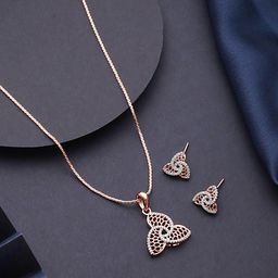 SARAF TRENDZ Rose Gold-Plated AD Stone Studded Leafy Jewellery Set-17
