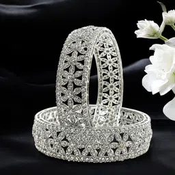 FEMMIBELLA Set Of 2 Silver-Plated CZ Studded Bangles-8