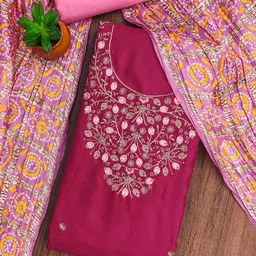 HERE&NOW Embroidered Sequinned Cotton Unstitched Dress Material-image-77