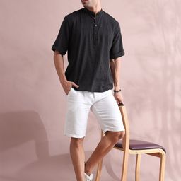 FILORI Striped Band Collar Cotton Short Kurta-picture-52