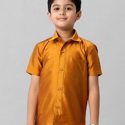 Ramraj Boys Cutaway Collar Solid Silk Casual Shirt-image-51