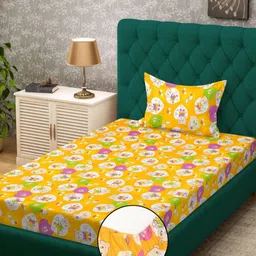 Myntra Elegant Homes Yellow 400 TC Pure Cotton Fitted Single Bedsheet Set 2.25 m x 1.5 m-picture-15