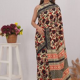 Vanedik Floral Pure Cotton Block Print Saree-picture-10