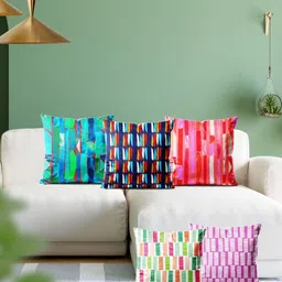 ArtzFolio Multicoloured Set of 5 Velvet Square Cushion Covers-9