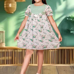TINY TWILLS Girls Floral Printed Puff Sleeve A-Line Dress-image-21