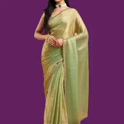 LOROFY Embellished Beads and Stones Poly Chiffon Tussar Saree-picture-12