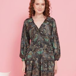 Boholyfe Women Kaia Enchanted Emerald Ethnic Motifs Printed Tiered Mini Empire Mini Dress-image-16