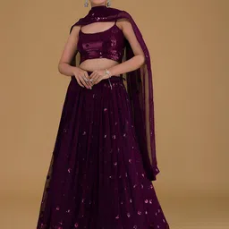 ETHNIC PLUS Embroidered Sequinned Semi-Stitched Lehenga & Unstitched Blouse With Dupatta-picture-25