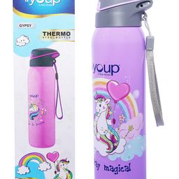 Youp Stainless Steel Mauve Color Unicorn Kids Insulated Double Wall Sipper Bottle Gypsy - 550 ml (Colour & Design May Vary)-image-72