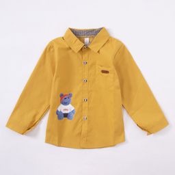 Kookie Kids Full Sleeves Shirt Teddy Print - Mustard Yellow-image-70
