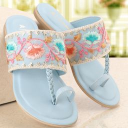 Pine Kids Ethnic Wear Chappal Floral Embroidery  - Sky Blue-image-9