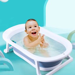 Folding Baby Bath Tub with  with Temperature-Sensitive Drain Plug - Blue-95