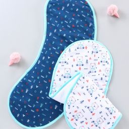 Babyhug Cotton Burp Cloths Bear Print Set of 2 - Navy Blue & White-14