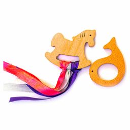 Rocking Potato Beech Wood Fish and Horse Shaped Teether with Ribbons Pack of 2 - Beige-26