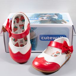 Cute Walk by Babyhug Party Wear Belly Shoes Bow Applique - White Red-image-23