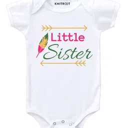 KNITROOT Half Sleeves Little Sister Print Onesie - White-picture-48