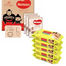 Huggies Premium Soft Pants Sumo Monthly Pack Large Size Diapers - 156 Pieces & Babyhug Premium Baby Lemon Wipes - 72 Pieces - (Pack of 5)-12