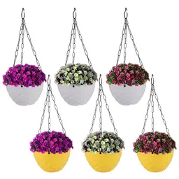 Kuber Industries White & Yellow 6 Pieces Textured Durable Hanging Planters-1