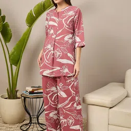 July Floral Printed Pure Cotton Mandarin Collar Tunic With Palazzos-picture-22