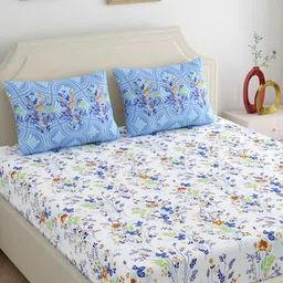 Home Ecstasy Purple & White Floral 300 TC King Bedsheet with 2 Pillow Covers-picture-23