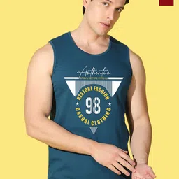 WOOSTRO Pack Of 2 Printed Combed Cotton Gym Vests VWS26(ALONE MAROON)(98 PEACOCK)-image-87