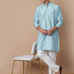 Melange by Lifestyle Men Geometric Checked Thread Work Kurta-image-46