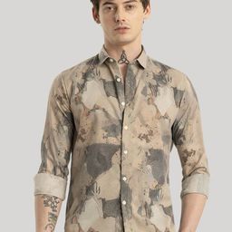 Snitch Men Smart Spread Collar Abstract Printed Linen Slim Fit Casual Shirt-image-15