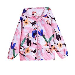Hopscotch Kids Pink & White Printed Hooded Wind breaker Zipper Jacket-picture-32