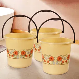 Kuber Industries Cream-Coloured & Orange-Coloured 3 Pieces Floral Printed Buckets-18 L-40