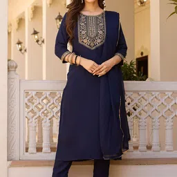 Fashion Basket Women Floral Embroidered Regular Thread Work Kurta with Pyjamas & Dupatta-picture-18